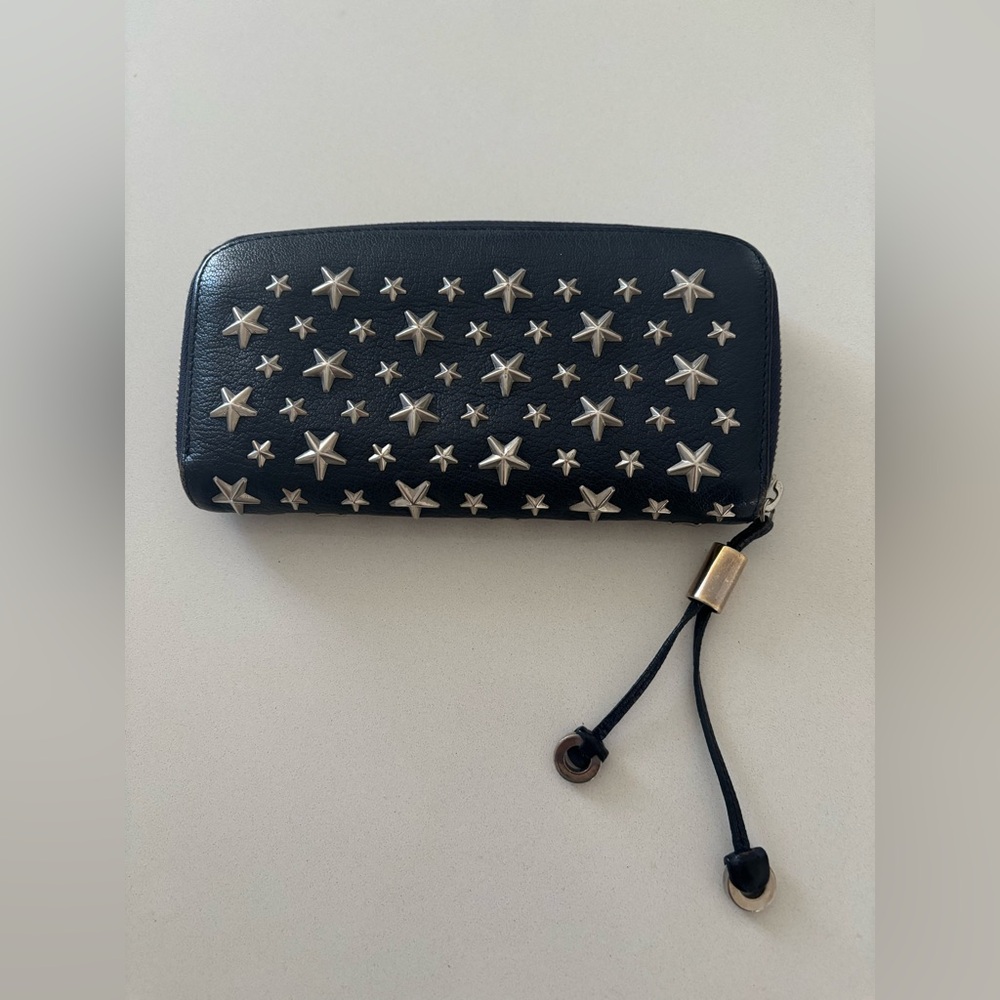 Jimmy Choo Filipa Navy Leather Silver Stars Zip Long Wallet - Women